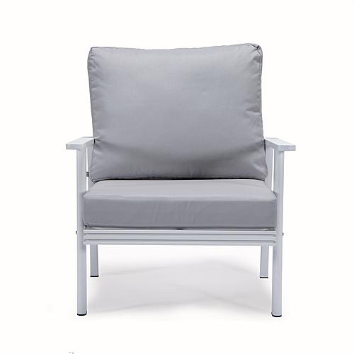 Walbrooke Modern 3-Piece Outdoor Patio Set w/White Aluminum Frame & Removable Cushions, 1 Loveseat and 2 Armchairs - Light Grey