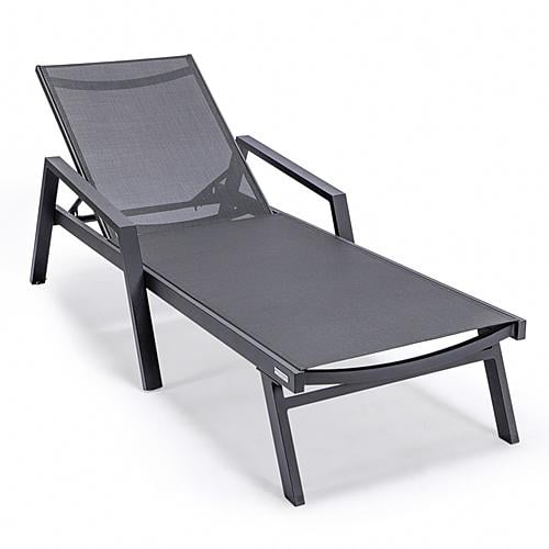 Marlin Patio Chaise Lounge Chair With Armrests in Black Aluminum Frame, Black by LeisureMod