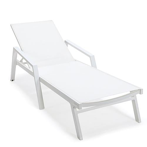 Marlin Patio Chaise Lounge Chair With Armrests in White Aluminum Frame, White by LeisureMod