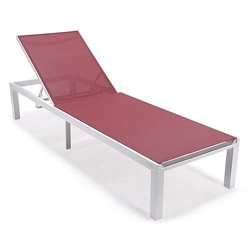 Marlin Patio Chaise Lounge Chair With White Aluminum Frame, Burgundy by LeisureMod
