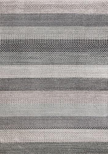 Mae Grey White Taupe Banded Pattern Rug by Kalora