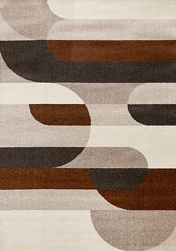 Malibu Taupe Oxblood Cream Striped Curvy Geometric Design Rug by Kalora