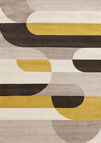 Malibu Taupe Yellow Cream Striped Curvy Geometric Design Rug by Kalora