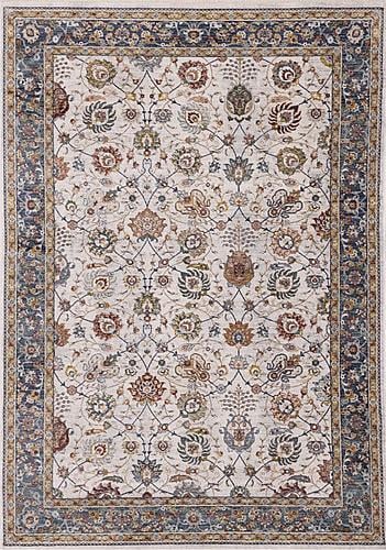 Marisa Cream Blue Traditional Border Floral Rug by Kalora