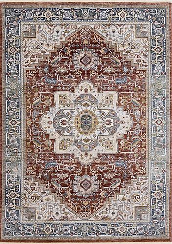 Marisa Red Blue Cream Floral Medallion Rug by Kalora
