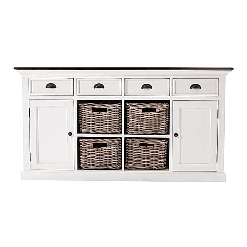 Halifax Accent Buffet with 4 Baskets, White Distress & Deep Brown by Novasolo