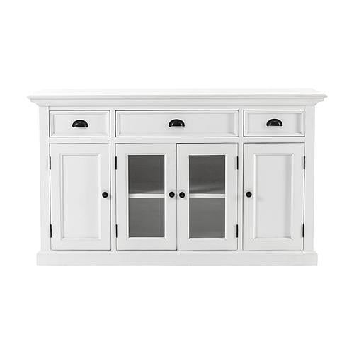 Halifax Buffet with 2 Doors 2 Glass Doors 3 Drawers, Classic White by Novasolo