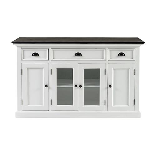 Halifax Contrast Buffet w/Glass Doors & 3 Drawers in White & Black by Novasolo