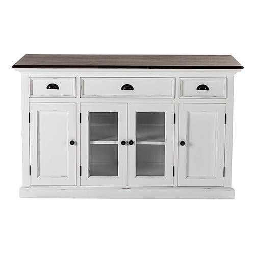 Halifax Accent Buffet w/Glass Doors & 3 Drawers in White & Brown by Novasolo