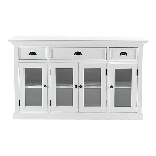 Halifax Buffet with 4 Glass Doors 3 Drawers, Classic White by Novasolo