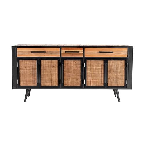 Nordic Rattan Buffet 5 Doors 3 Drawers, Natural Boat Wood by Novasolo