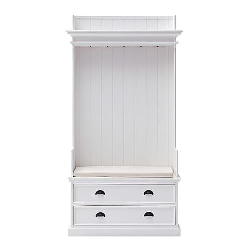 Halifax Entryway Coat Rack & Bench Unit, Classic White by Novasolo