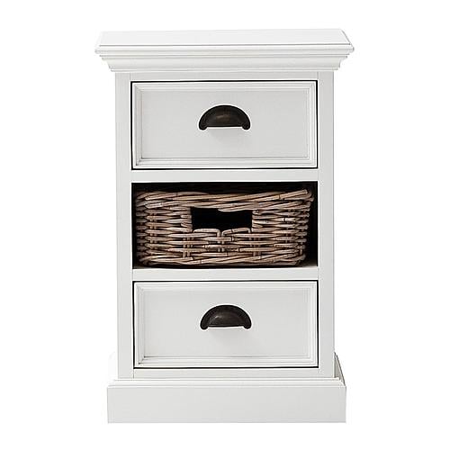 Halifax Bedside Storage Unit with Basket, Classic White by Novasolo