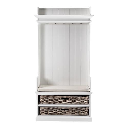 Halifax Entryway Coat Rack & Bench Unit w/Baskets, Classic White by Novasolo