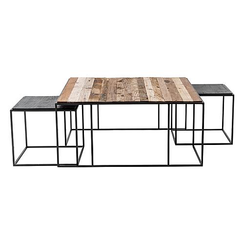 Rustika Nesting Coffee Table Set 100cm, Rustic Boat Wood & Nordic Black by Novasolo