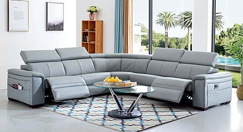 SF 616+ Italian Leather Sectional Sofa w/Adjustable Headrest + Wireless Charger by Pantek Furniture