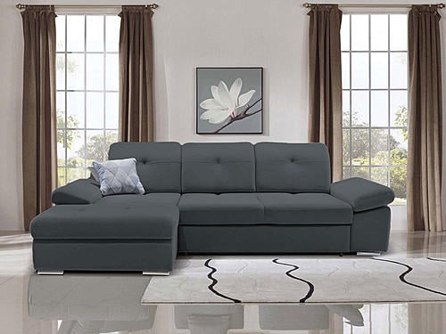 Lion Sectional Sofa Sleeper w/Storage LHF Chaise Perfect Dark Gray by Prestige Furnishings