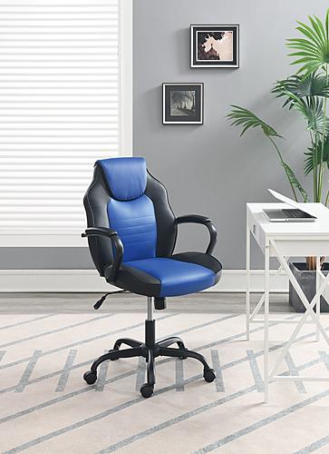 F1698 Black / Blue Leather Office Chair by Poundex