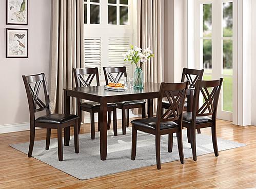 F2554 7 Pcs Espresso Dining Set (Table + 6 Chairs) by Poundex