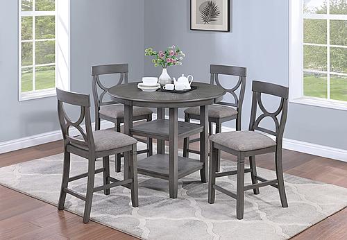 F2626 5 Pcs Gray Counter High Round Table + 4 Chairs Dining Set by Poundex