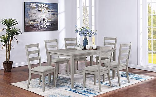 F2627 7 Piece Dining Set 6 Fabric Upholstery Chairs + 1 Wooden Table by Poundex