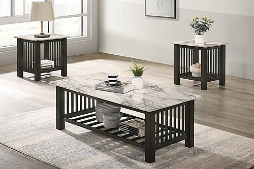F6394 Black Faux Marble Top End Table by Poundex