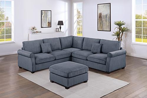 F8819 4 Pcs Corduroy Dark Gray Sectional Sofa by Poundex