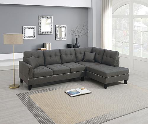 F8882 2-Piece Dark Coffee Linen Fabric Sectional w/2 Accent Pillows by Poundex