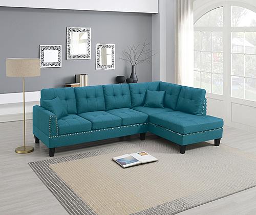 F8883 2 Pcs Azure Fabric Sectional Sofa w/2 Accent Pillows by Poundex