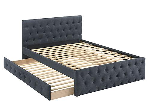 F9518F Charcoal Fabric Full / Twin Trundle Tufted Bed by Poundex