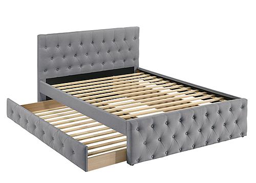 F9519F Light Gray Fabric Full / Twin Trundle Bed w/Tufted Headboard & Footboard by Poundex