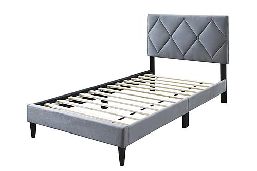 F9628T Gray Velvet Twin Bed by Poundex