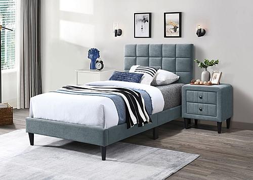 F9635T Gray Brushed Linen Twin Bed by Poundex