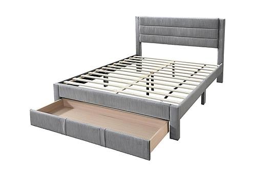 F9657Q Queen Bed - Light Gray Corduroy w/Under Dreawer at Futonland