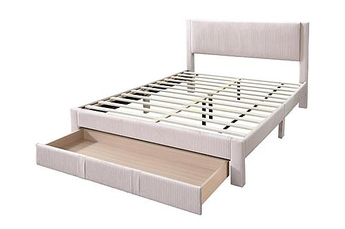 F9659Q Queen Bed -Light Pink Corduroy w/Under Drwawer by Poundex