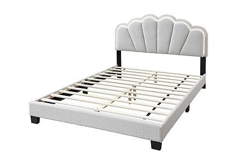 F9663Q Queen Bed - White Wool Fabric w/Built In Led Lights by Poundex
