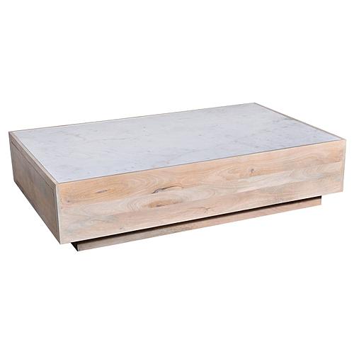 Oasis 59 in.  Wood and Marble Storage Coffee Table by Primo
