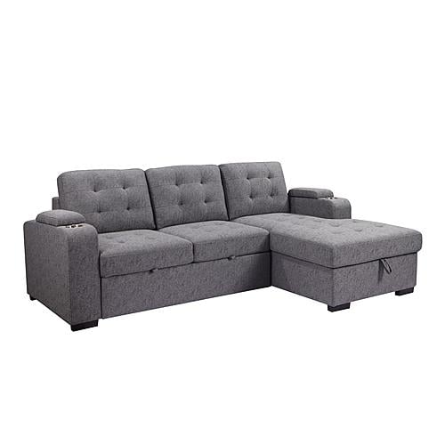 Belmont 96 in. Tufted Grey Right Facing Chaise Sleeper Sectional with Storage by Primo