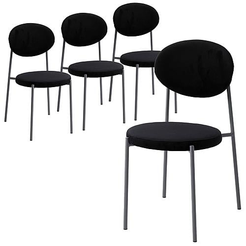 Euston Modern Velvet Dining Chair with Grey Steel Frame, Set of 4, Black by LeisureMod