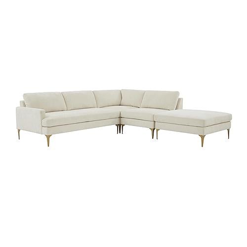 Serena Cream Velvet Large RAF Chaise Sectional by TOV Furniture