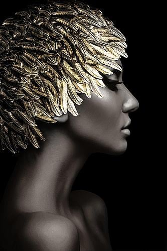 SF1379 Temp Glass w/Foil - Woman Gold Leaves (40x60) by Classy Art