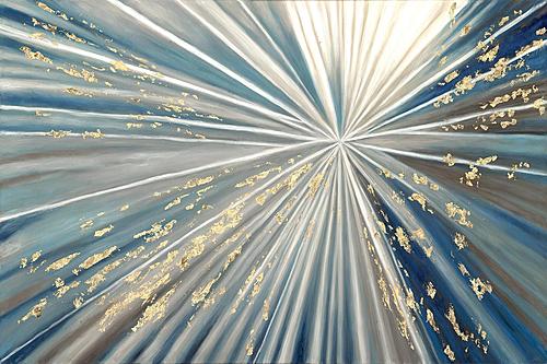 SF1381 Temp Glass w/Foil - Starbust Blue/Gold/White (40x60) by Classy Art