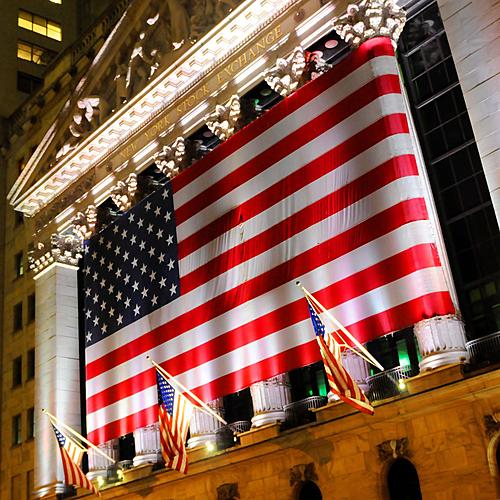SF1391 Temp Glass w/Foil - Flag across Stock Exchange (40x60) by Classy Art