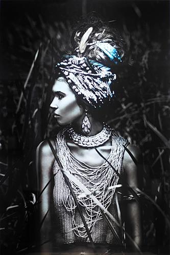 SF1426R Temp Glass w/Foil & Rhinestones - Woman Native (40x60) by Classy Art
