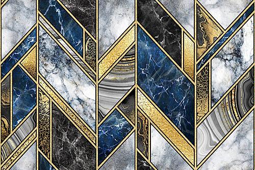 SF1752 Temp Glass w/Foil - Blue &n Gold Marble Patterns (60x40) by Classy Art