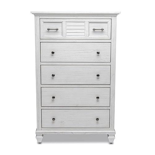 Surfside 5 Drawer Chest - Distressed White by Lineage Collections