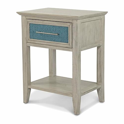 Ocean Isles 1 Drawer Woven Nightstand w/Power and USB A - Ocean Blue and Aged Ivory by Lineage Collections