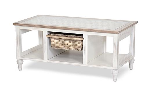 Island Breeze 1-Basket Coffee Table - Weathered Wood/White by Lineage Collections