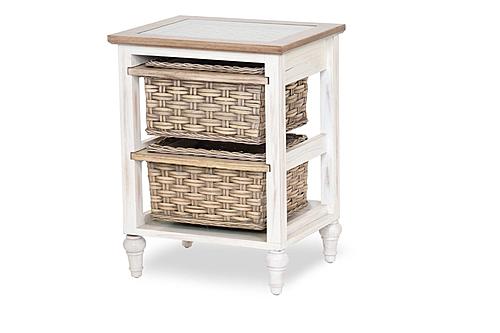 Island Breeze 2-Basket Storage Cabinet - Weathered Wood/White by Lineage Collections