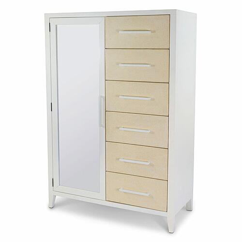 Miramar Woven Mirrored Door & 6 Drawer Chest - Sand and Stark White by Lineage Collections
